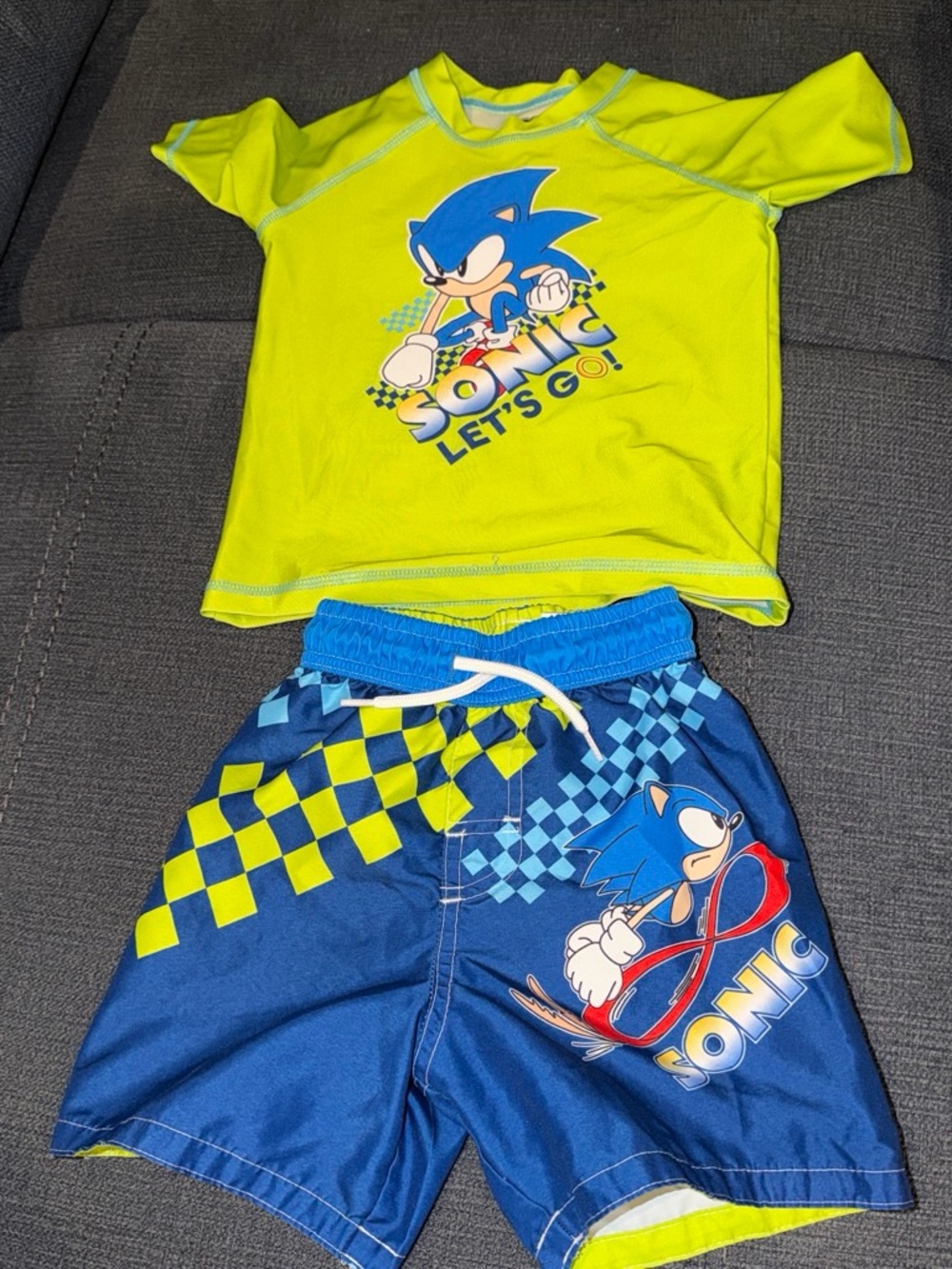 Sonic Neon Yellow & Blue Kids Swim Trunks Set